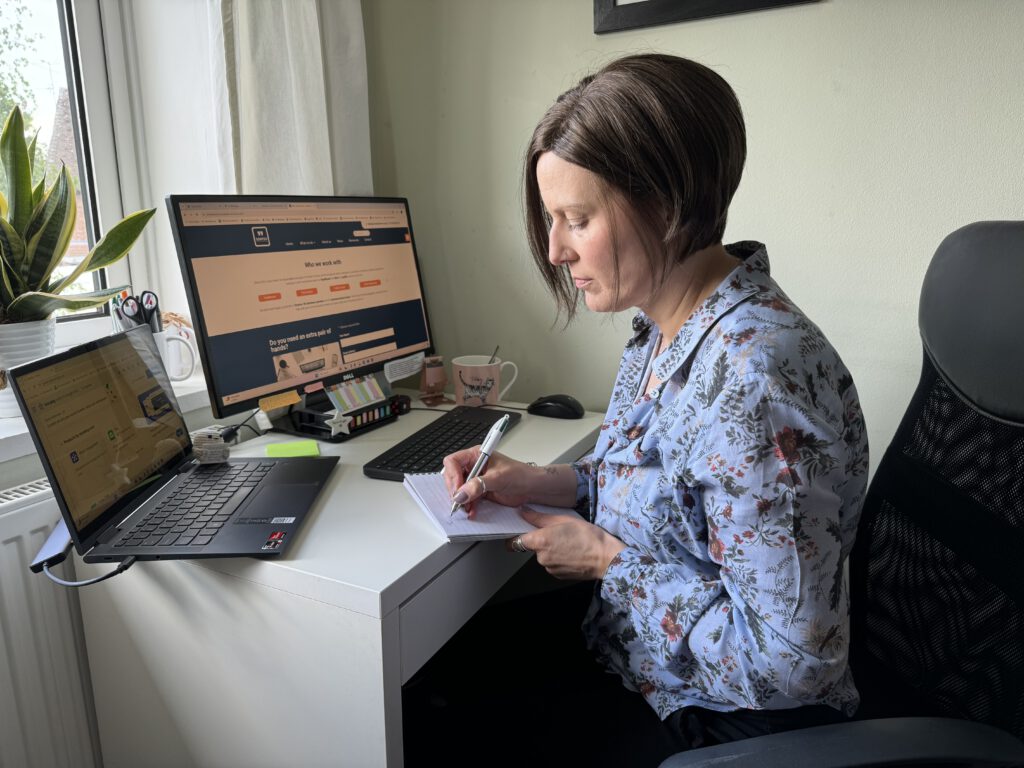 Jo working at desk